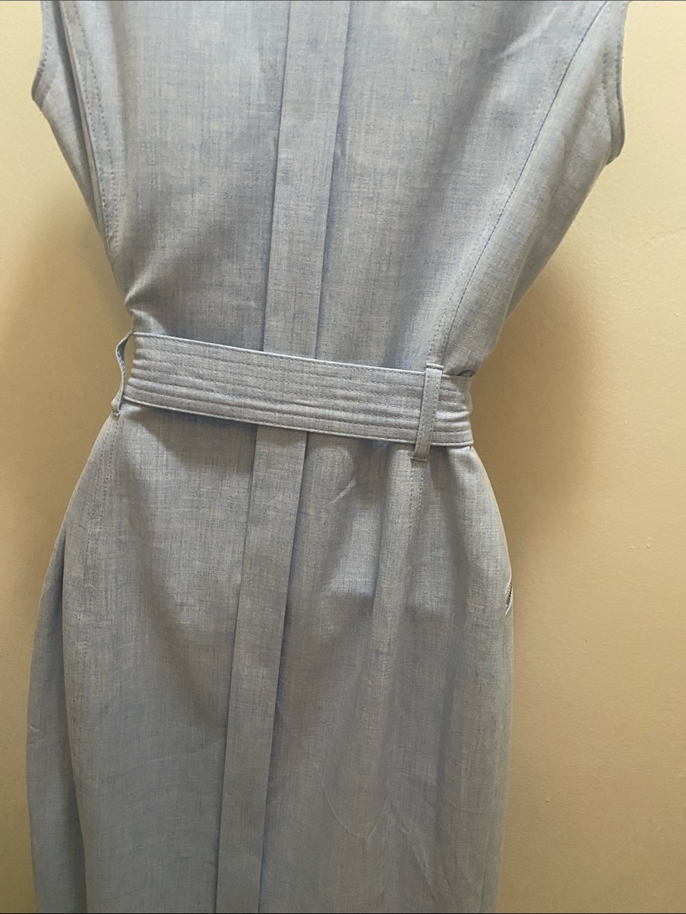 Calvin Klein Light Blue Sleeveless Zip Belted Dress - Picture 6 of 8